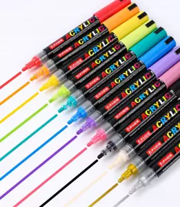 Acrylic Paint Pens 12 Markers Permanent Marker Art Fabric Pen Rock Glass Pebbles - Picture 1 of 16