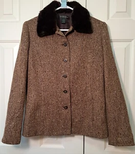 Harold’s Brown Faux Fur Collar Wool Blend Jacket Women size 6 - Picture 1 of 11