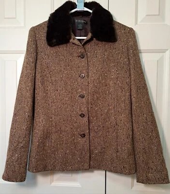 Chaqueta Harold’s marrón cuello de piel sintética mezcla de lana para mujer talla 6. Foto 1 de 4