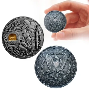Movable Mechanism Coin Holy Grail With Removable Sword Amazing Hobo Art US Eagle - Picture 1 of 15