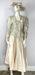 VTG  1980s designer boutique cream silk skirt suit hat formal wedding S (10-12) - Picture 1 of 9