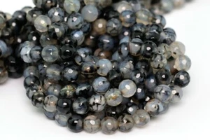 "Cuentas de ágata agrietadas naturales en blanco y negro de 6 mm grado A cuentas redondas facetadas de 14,5" - Imagen 1 de 4