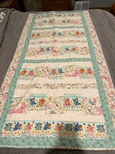 Handmade Lap Quilt/Throw Blanket w/ Flowers Butterflies & Fairies 37 x 70 - Picture 1 of 6