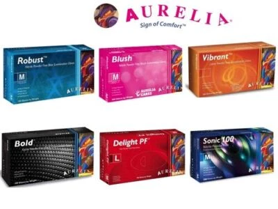 Box of 100/200 Aurelia Disposable Gloves, Blush, Bold, Vibrant, Sonic,Robust etc - Image 1 of 4