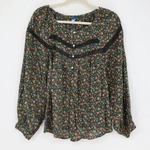 Old Navy Women's Floral Blouse Top Size Large Lace Detail Ditsy Dainty Peasant - Picture 1 of 14