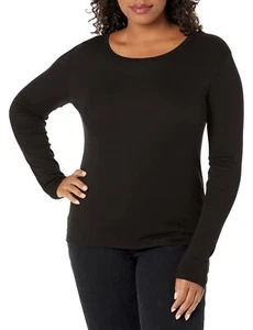 Splendid Women's 1X1 Rib Long-Sleeve Crew T-Shirt Top, Black, XL - Picture 1 of 9
