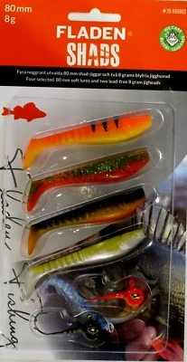  4 Fladen Red Shads Soft Baits (80mm) and 2 Jig Heads (8g) Pike Perch Zander   Foto 1 de 4