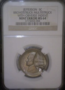 ERROR NGC MS64 Multi Struck Indent + HUGE Broad Strk Jefferson Nickel CH BU Coin - Picture 1 of 7