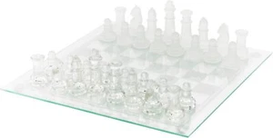 New Classic Glass Chess Board Set Clear & Frosted Pieces Game Gift Boxed - Picture 1 of 7