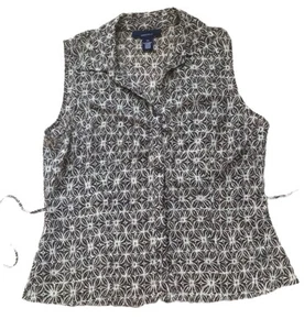 JONES WEAR Sleeveless Brown White Button Up Career Blouse Size 14 Plus Sale! - Picture 1 of 8