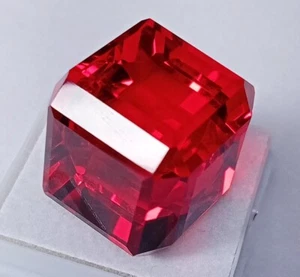 Excellent Lab-Created Ruby Red Cube Box Shape Certified 70 Ct Loose Gemstone - Picture 1 of 12