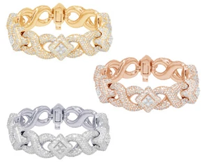 Princess Cut 24 1/5 CT Real Diamond Infinity Links Cuban Bracelet 18MM Gold 8" - Picture 1 of 9