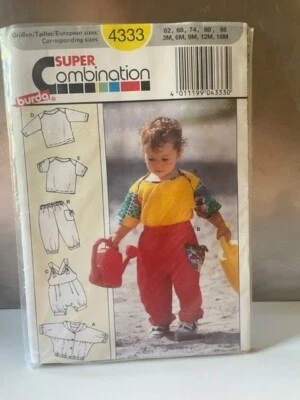 Burda 4333 Baby Tops Pants Overalls Sizes 3M 18M Super Combination - Image 1 of 2