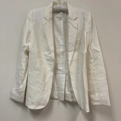 Chaqueta Blazer Joie Mujer Lino Frente Abierto Talla 2 Marfil Forrada Muesca Cuello Carrera Foto 1 de 4