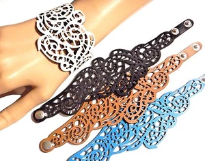 PUÑO RECORTADO filigrana tatuaje henna encaje gótico boho pulsera vegano plisado 2V - Imagen 1 de 7