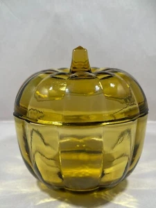Anchor Hocking Pumpkin Candy Dish Amber Glass Vintage Fall Table Decor USA - Picture 1 of 9
