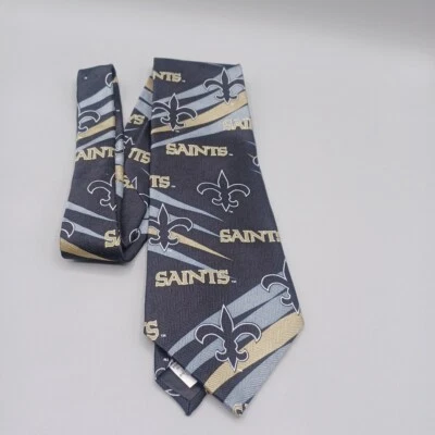 Corbata de cuello NFL New Orleans Saints para hombre negra y dorada 100 % seda 57 pulgadas bonita Preowne Foto 1 de 4