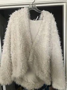 Free People Faux Fur Fuzzy Jacket Hoodie Ivory Sz L - Picture 1 of 5