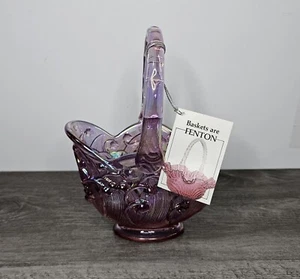 FENTON ART GLASS Co. USA: PINK Iridescent LILY OF THE VALLEY 7 1/2" Basket w/tag - Picture 1 of 10