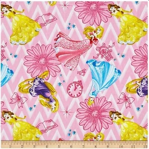BTY Disney Princess Cinderella Aurora Belle Rapunzel Cotton Fabric By The Yard - Picture 1 of 2