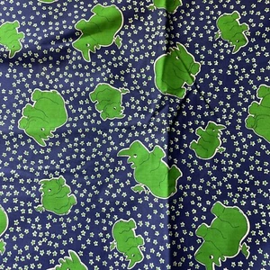 Vintage Leon B Rosenblatt Textilien grüne Elefanten blau Siebdruck Stoff - Bild 1 von 3