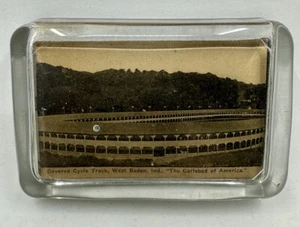 West Baden Springs Hotel Circa 1910 Cycling Track Velodrome Glass Paperweight - Picture 1 of 11