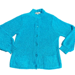 Joan Harper maglione cardigan vintage grosso blu nabby bottoni tasche taglia S - Foto 1 di 9
