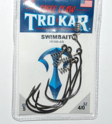 eagle claw tro kar trokar swimbait 4/0 tk140-4/0 bass frog hook too super sharp - Image 1 of 3