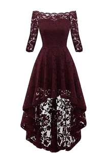 MUADRESS Women Vintage Lace Cocktail Party Dress Off Shoulder 3/4 Sleeve Hi-Lo - Picture 1 of 3