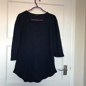 Peacocks Navy Blue Stripe Jumper Size 12 3/4 Sleeve Round Neck Thin Pullover - Picture 1 of 10