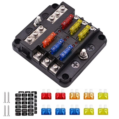 6-Way Blade Fuse Box Block Holder LED Indicator For Boat Car Bus Yacht 12V 32V - Image 1 of 4