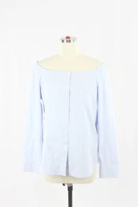 THEORY Auriana Blue Stretch Cotton Poplin Off Shoulder Button Up Shirt, Size L - Picture 1 of 14