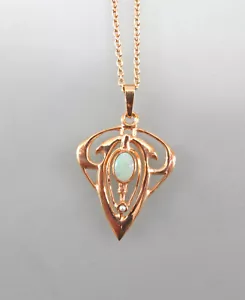 9906019-ds 925er Silver Red Gilt Opal Necklace IN Art Nouveau Style - Picture 1 of 2