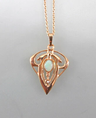 9906019 925er Argento Placcato IN Oro Rosso Opal-Collier Stile Art Nouveau - Immagine 1 di 2