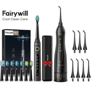 Fairywill Elektrische Munddusche Schnurlos & Elektrische Zahnbürste USB Schwarz