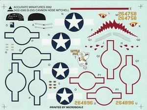 Accurate Miniatures 1/48th Scale B-25G Mitchell Decals from Kit No. 3432-0300 - Picture 1 of 1