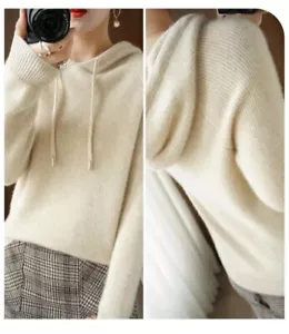Felpa con cappuccio maglione cashmere cashmere pullover lavorata a maglia larga manica lunga - Foto 1 di 16