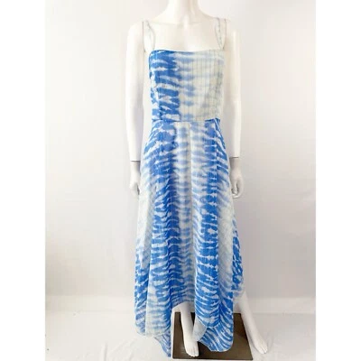 Maxi Vestido Azul Tie Dye Rayas Talla 12 Cuello Cuadrado Correas de Espagueti Verano ASOS Foto 1 de 4