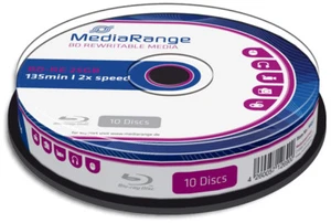 10-Pak 25GB MediaRange 2X BLU-RAY BD-RE's with Logo-top in Cakebox, #MR501 - Picture 1 of 2