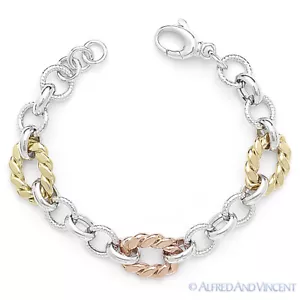 Bracciale catena italiana in argento sterling .925 taglio diamante e maglia cavo lucido - Foto 1 di 2