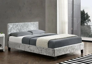 MODERN DESIGNER BED 4FT6 DOUBLE & 5FT KING SIZE FABRIC LEATHER BEDS GREY - Picture 1 of 9