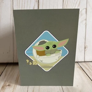 Star Wars Mandalorian Grogu Baby Yoda Disney The Child In Hover -Pram Blank Card - Picture 1 of 5