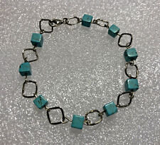 Sterling Silver Crystal Bracelet, 21cm Long, Turquoise Or Dyed Howlite, Free P&P