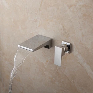 2PCS Chrome Bathroom Sink Faucet Waterfall Spout One Handle Wall Mount Mixer Tap - Picture 1 of 6