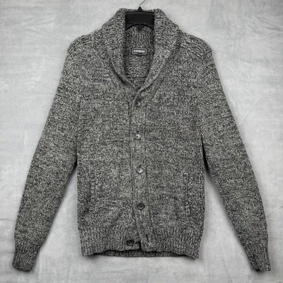Express Men's Shawl Collar Cardigan Sweater Black Speckled Button Front Size S - Image 1 of 4