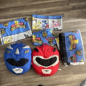 VTG 1994 Saban’s Power Rangers Twin Bed Sheet Set 6 Piece W/ Pillows N Blanket - Picture 1 of 14