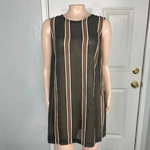 Theory Damen Shirt L Pinga Seide Designer Tunika Streifen transparent ärmellos B4-28 - Bild 1 von 6