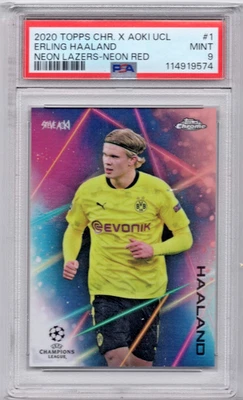 2020-21 Topps Chrome Aoki Erling Haaland Neon Lazers Neon Red 1/5 PSA 9 - Image 1 of 2