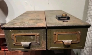 Vintage KARTEN AKTENSCHLOSS BOX **keine Schlüssel** 13,750"L × 4,500"B × 3,125"T. - Bild 1 von 7