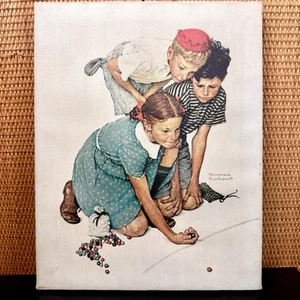 Norman Rockwell Knuckles Down Marbles Champion Art Print On Canvas 11”x14” - Picture 1 of 4
